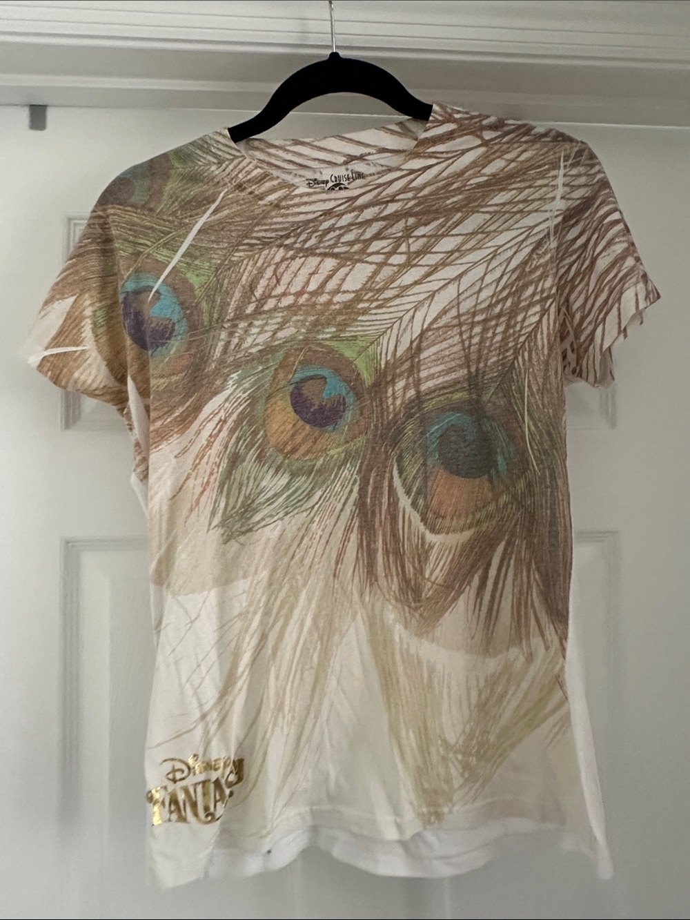 Disney Cream Short-Sleeve Tee with Peacock Feather Graphic